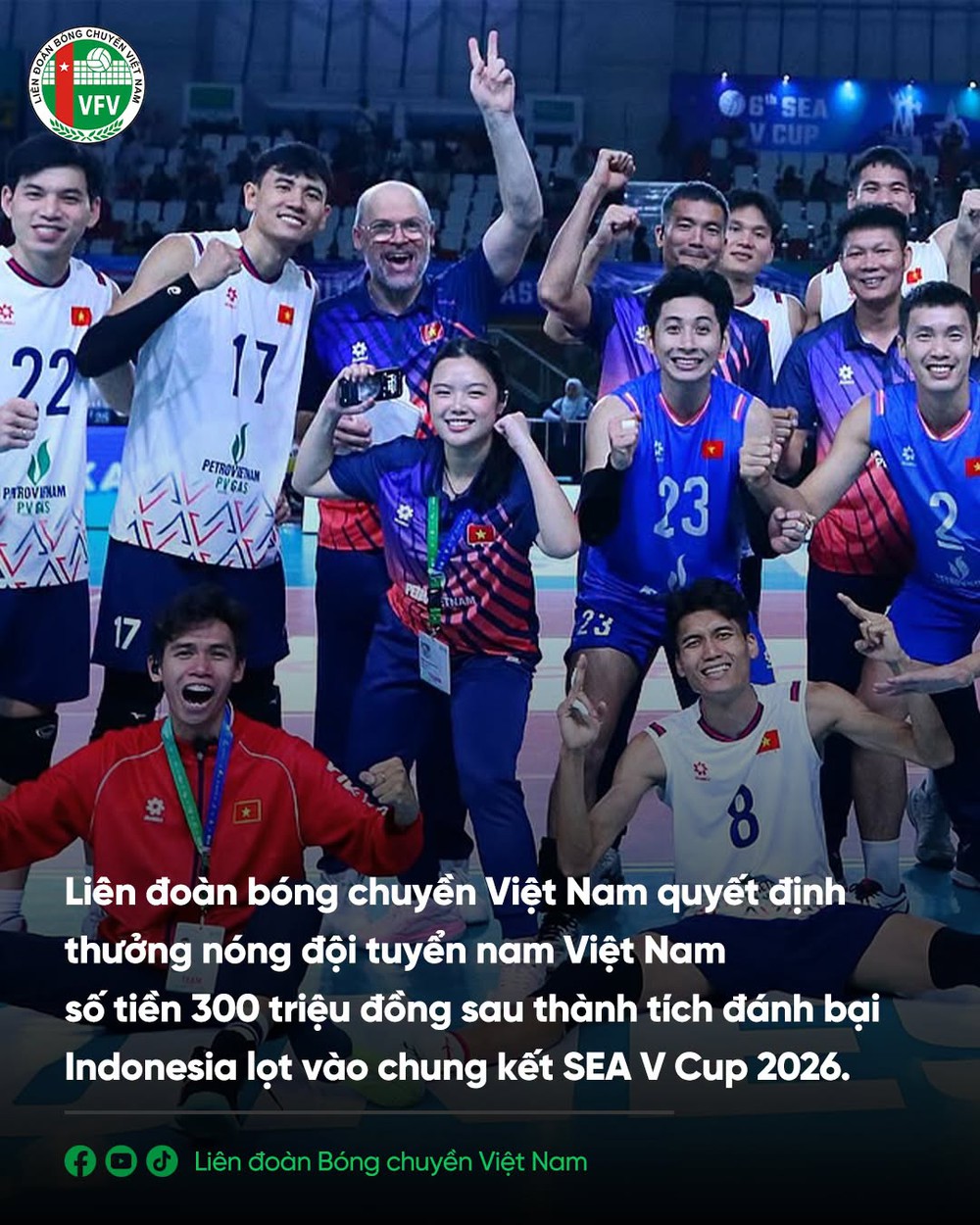 Đội tuyển bóng chuyền Việt Nam nhận cú hích lớn trước trận chung kết SEA V Cup 2026 gặp Thái Lan - Ảnh 1. Đội tuyển bóng chuyền Việt Nam nhận cú hích lớn trước trận chung kết SEA V Cup 2026 gặp Thái Lan - Ảnh 1.