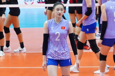 Volleyball beauty Đặng Thị Kim Thanh travels to Thailand for competition