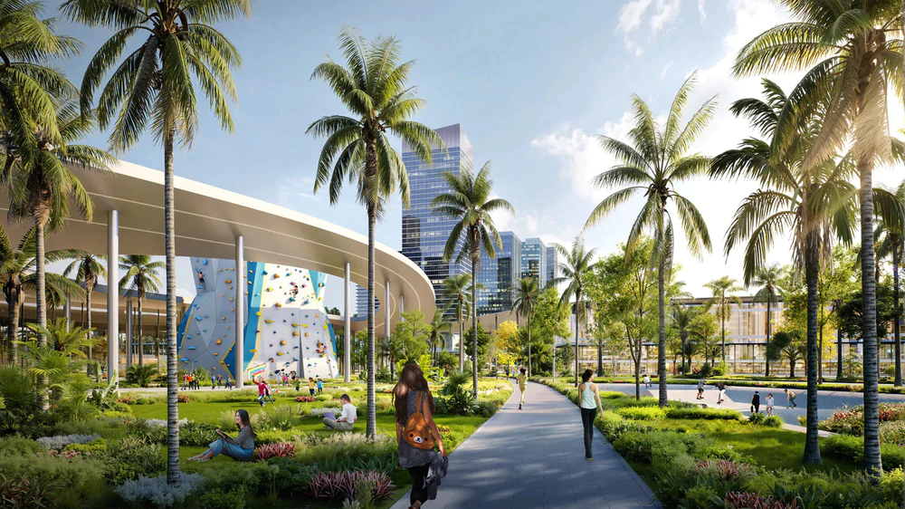Công viên nằm trong khu phức hợp - Ảnh: Populous/Dezeen Công viên nằm trong khu phức hợp - Ảnh: Populous/Dezeen