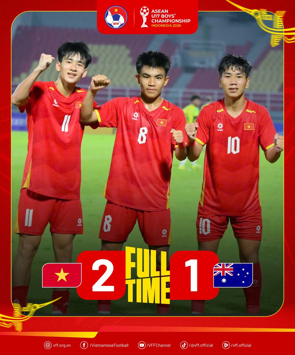 Bán kết Giải bóng đá vô địch U17 Đông Nam Á 2026, U17 Việt Nam – U17 Australia 2-1: Bản lĩnh thép mở toang cánh cửa vô địch - Ảnh 1.