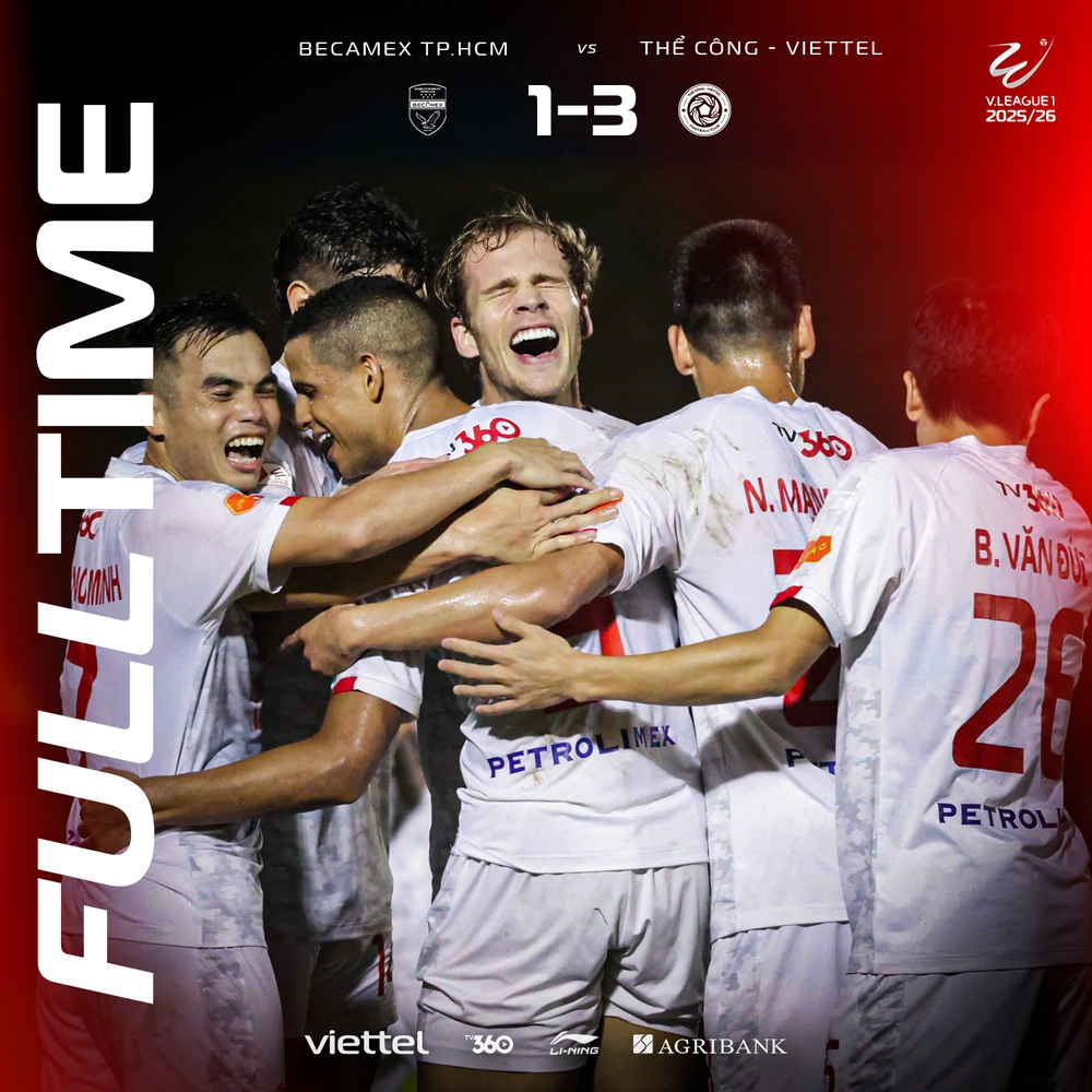 Thể Công Viettel đánh bại chủ nhà Becamex TPHCM 3-1 ở vòng 15 V-League Thể Công Viettel đánh bại chủ nhà Becamex TPHCM 3-1 ở vòng 15 V-League