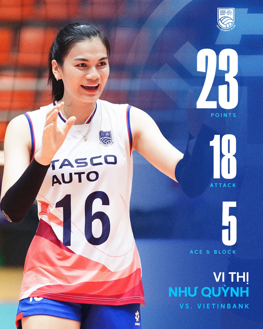 Như Quỳnh ghi 23 điểm, góp công lớn giúp Hà Nội Tasco Auto thắng dễ Vietinbank 3-0 ở giai đoạn 1 giải VĐQG 2026 Như Quỳnh ghi 23 điểm, góp công lớn giúp Hà Nội Tasco Auto thắng dễ Vietinbank 3-0 ở giai đoạn 1 giải VĐQG 2026