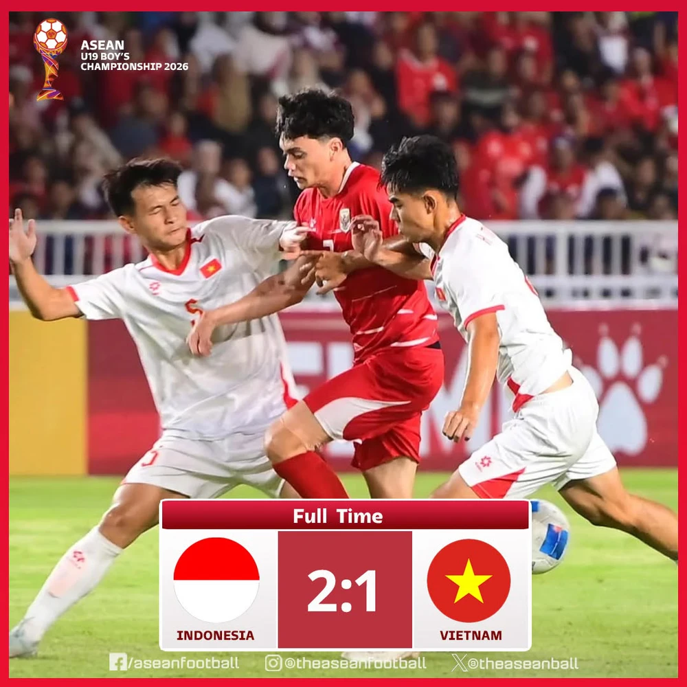Thất bại 1-2 trước U19 Indonesia khiến U19 Việt Nam chỉ có thể xếp thứ 2 bảng A giải U19 Đông Nam Á và phải so kết quả với đội nhì bảng B để xác định đội nào vào bán kết với tư cách đội nhì bảng có thành tích tốt nhất. Ảnh: ASEAN Football Thất bại 1-2 trước U19 Indonesia khiến U19 Việt Nam chỉ có thể xếp thứ 2 bảng A giải U19 Đông Nam Á và phải so kết quả với đội nhì bảng B để xác định đội nào vào bán kết với tư cách đội nhì bảng có thành tích tốt nhất. Ảnh: ASEAN Football