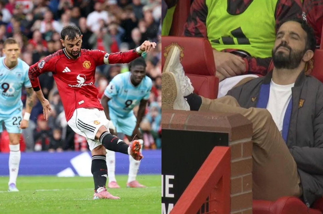 Ruben Amorim was tense, unable to watch Bruno Fernandes take the penalty kick.