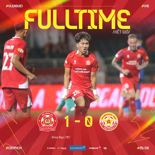 Chủ nhà Công An TPHCM đánh bại PVF CAND 1-0 ở vòng 16 V-League