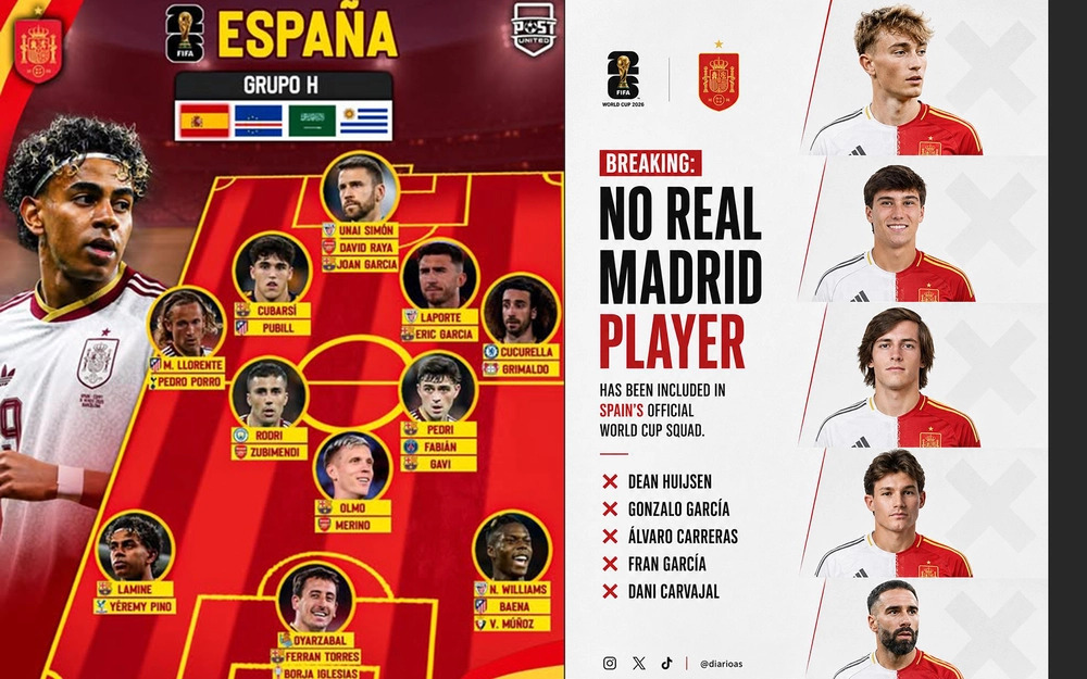 Lần đầu tiên trong lịch sử, đội tuyển Tây Ban Nha bước vào một kỳ World Cup mà không có bất kỳ cầu thủ nào thuộc biên chế Real Madrid