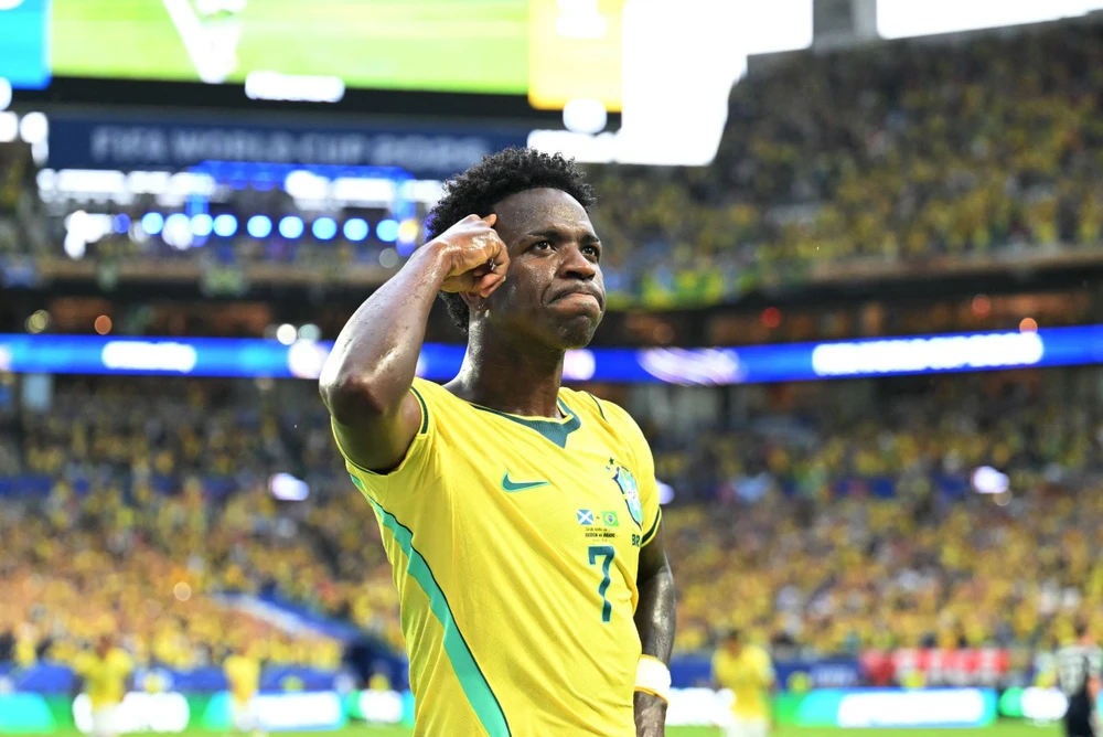 Vinicius đã ghi 4 bàn ở World Cup 2026 cho tuyển Brazil. Ảnh: AFP/TTXVN Vinicius đã ghi 4 bàn ở World Cup 2026 cho tuyển Brazil. Ảnh: AFP/TTXVN
