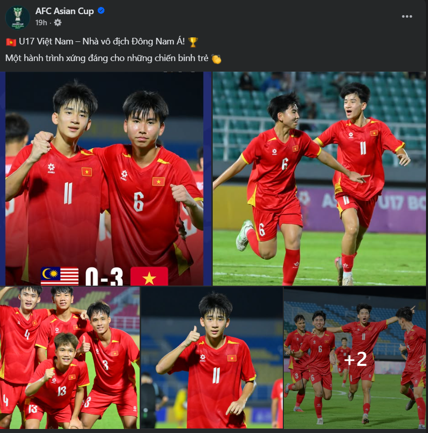 Tin nóng thể thao tối 25/4: AFC ca ngợi U17 Việt Nam sau chức vô địch Đông Nam Á - Ảnh 1.