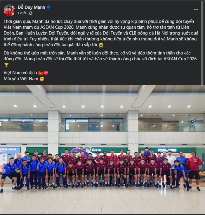 Duy Mạnh viết tâm thư khi chia tay ASEAN Cup 2026 vì chấn thương - Ảnh 1.