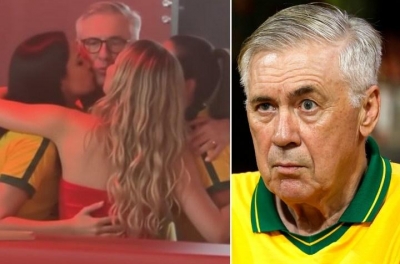 Coach Ancelotti caught embracing and kissing three women simultaneously