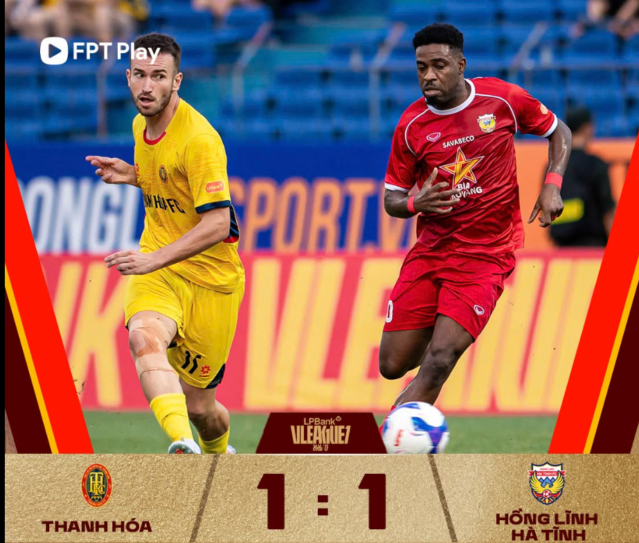 Kết quả V-League: Hồng Lĩnh Hà Tĩnh đứng nhì bảng sau trận hòa trên sân của CLB Thanh Hóa - Ảnh 1. Kết quả V-League: Hồng Lĩnh Hà Tĩnh đứng nhì bảng sau trận hòa trên sân của CLB Thanh Hóa - Ảnh 1.