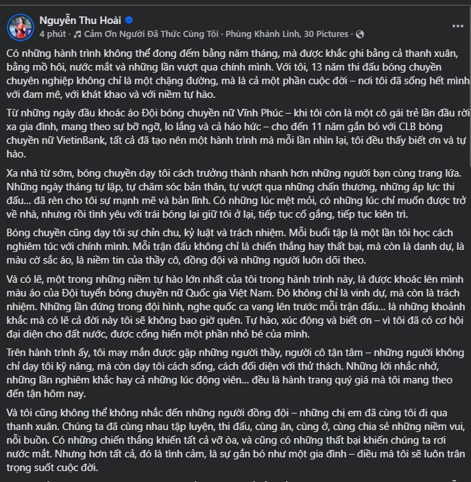 Hoa khôi bóng chuyền Việt Nam viết tâm thư từ giã sự nghiệp ở tuổi 28 sau 13 năm thi đấu - Ảnh 2. Hoa khôi bóng chuyền Việt Nam viết tâm thư từ giã sự nghiệp ở tuổi 28 sau 13 năm thi đấu - Ảnh 2.