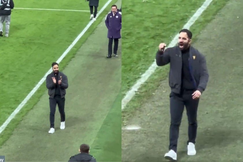 Amorim ngước nhìn lên các CĐV trên khán đài khi đang bước ra khỏi sân Old Trafford (Ảnh: X).