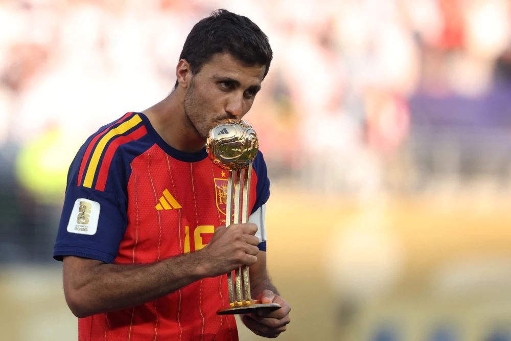 Rodri giành quả bóng vàng World Cup 2026. Ảnh: AFP/TTXVN Rodri giành quả bóng vàng World Cup 2026. Ảnh: AFP/TTXVN