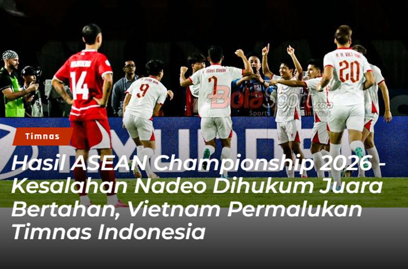 Không những phải nhận 3 bàn thua ngay trên sân nhà Pakansari, tuyển Indonesia còn bất lực hoàn toàn trong việc tìm đường vào khung thành Patrik Lê Giang trong trận thua Việt Nam ở ASEAN Cup 2026. Ảnh: Bola Không những phải nhận 3 bàn thua ngay trên sân nhà Pakansari, tuyển Indonesia còn bất lực hoàn toàn trong việc tìm đường vào khung thành Patrik Lê Giang trong trận thua Việt Nam ở ASEAN Cup 2026. Ảnh: Bola