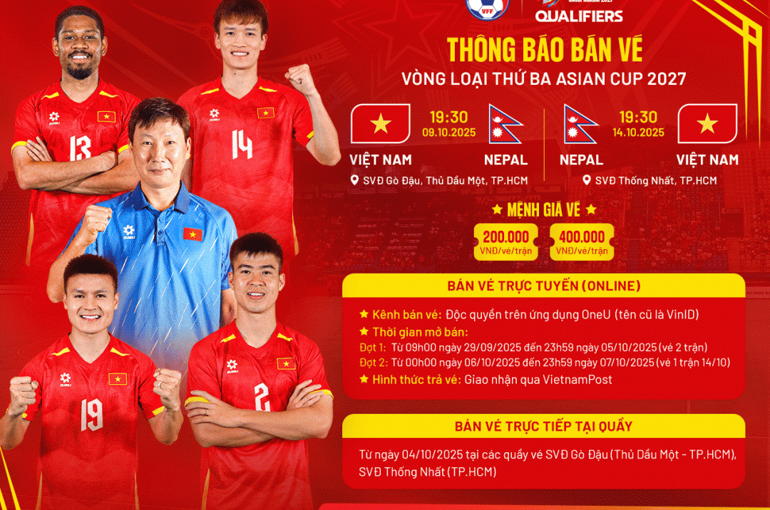 VFF announces ticket prices for Vietnam vs Nepal match at Asian Cup