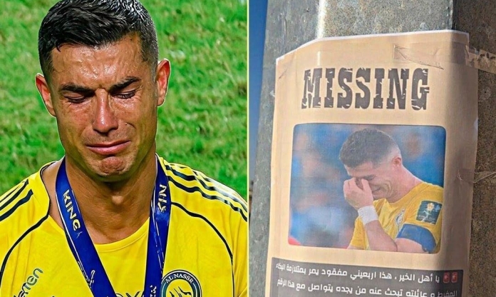 Ronaldo bị dán 'mất tích' trên cột điện ở Ả Rập Xê Út
