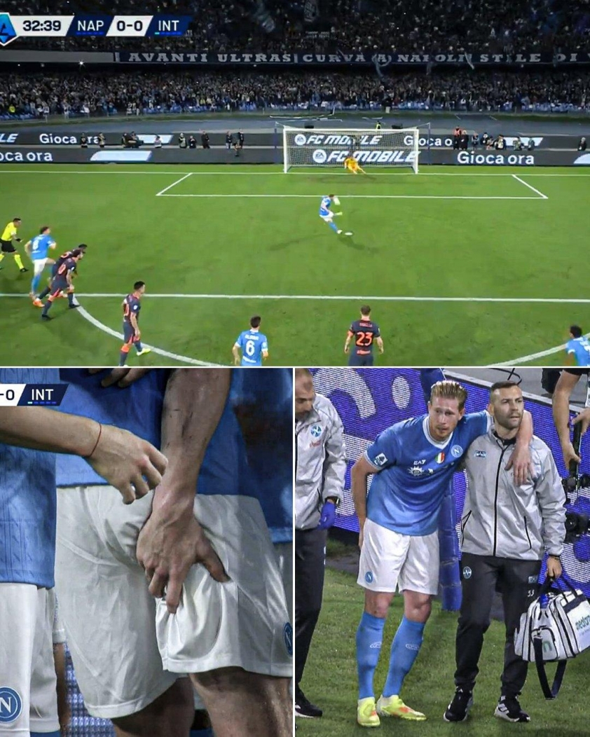 De Bruyne ôm đùi ngay sau khi ghi bàn cho Napoli (Ảnh: ESPN).