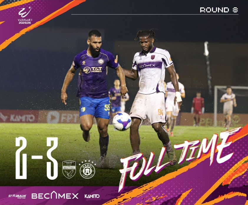 Becamex TP.HCM thua 2-3 trước CLB Hà Nội ở vòng 8 V.League 2025/26. (Ảnh: Becamex Binh Duong FC)