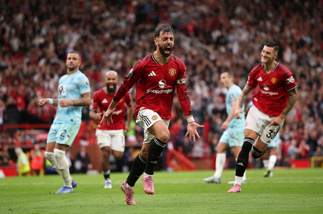 Bruno scored in the final minute, securing MU&#39;s first win in the Premier League