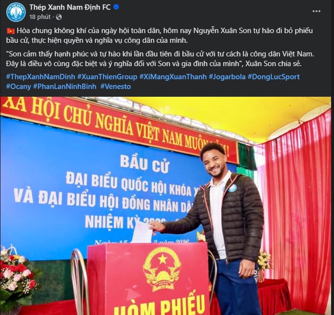 Cầu thủ Xuân Son cảm thấy hạnh phúc và tự hào khi đi bầu cử - Ảnh 1. Cầu thủ Xuân Son cảm thấy hạnh phúc và tự hào khi đi bầu cử - Ảnh 1.