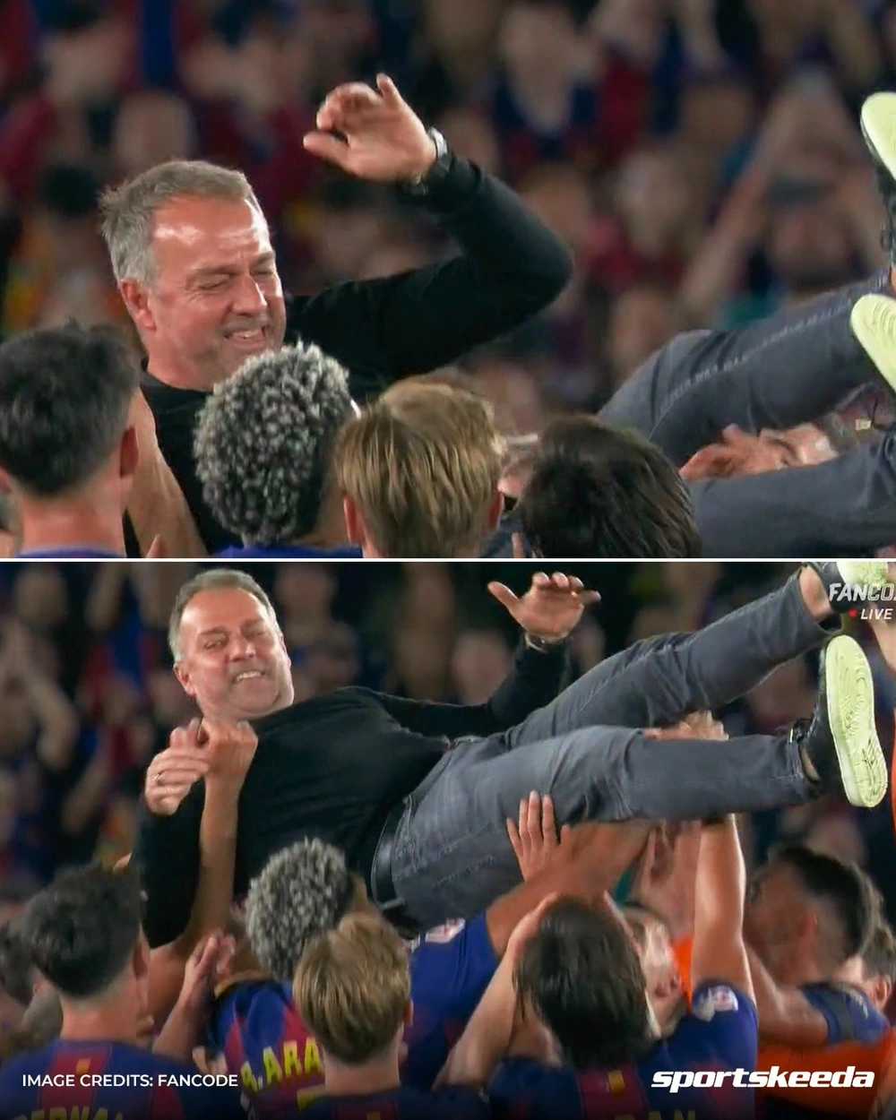 Xúc động khoảnh khắc các cầu thủ Barca tri ân HLV Hansi Flick sau khi vô địch La Liga - Ảnh 1. Xúc động khoảnh khắc các cầu thủ Barca tri ân HLV Hansi Flick sau khi vô địch La Liga - Ảnh 1.