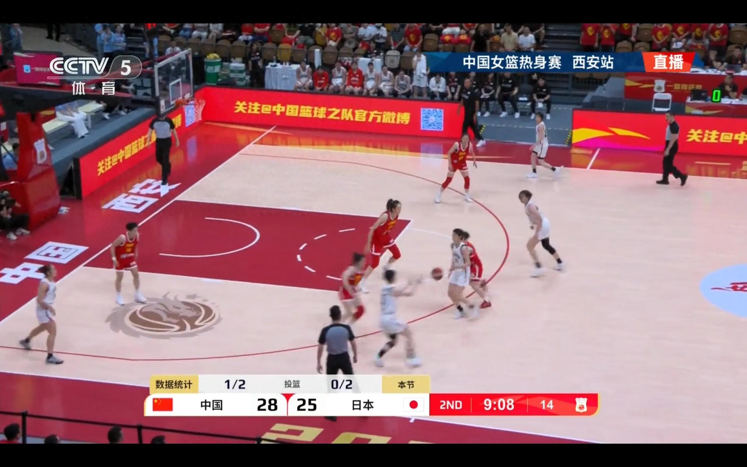 CCTV-5 is broadcasting the women's basketball warm-up match China VS Japan