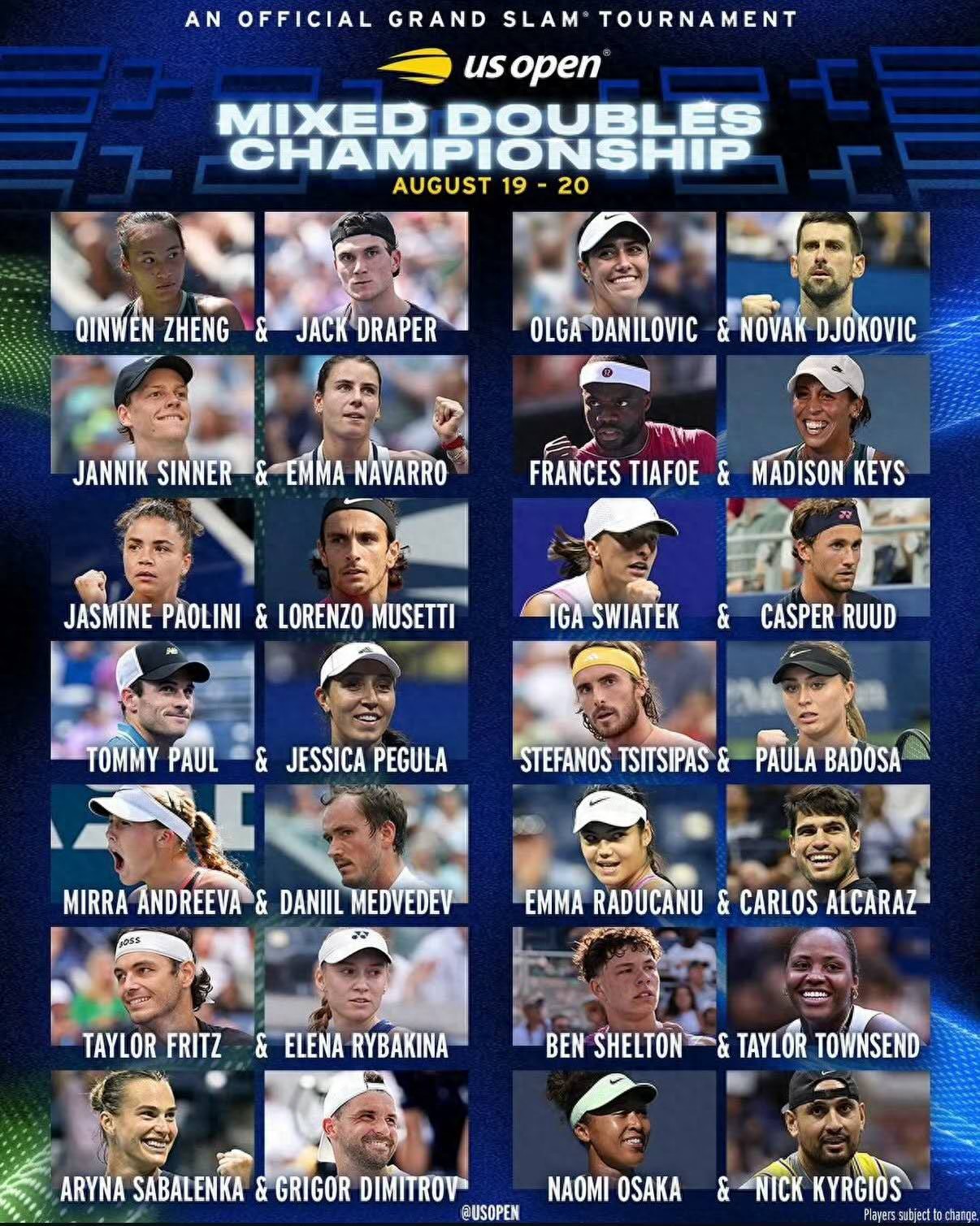 The US Open doubles are star-studded, and Zheng Qinwen finally joins hands with Brother Gongzi!