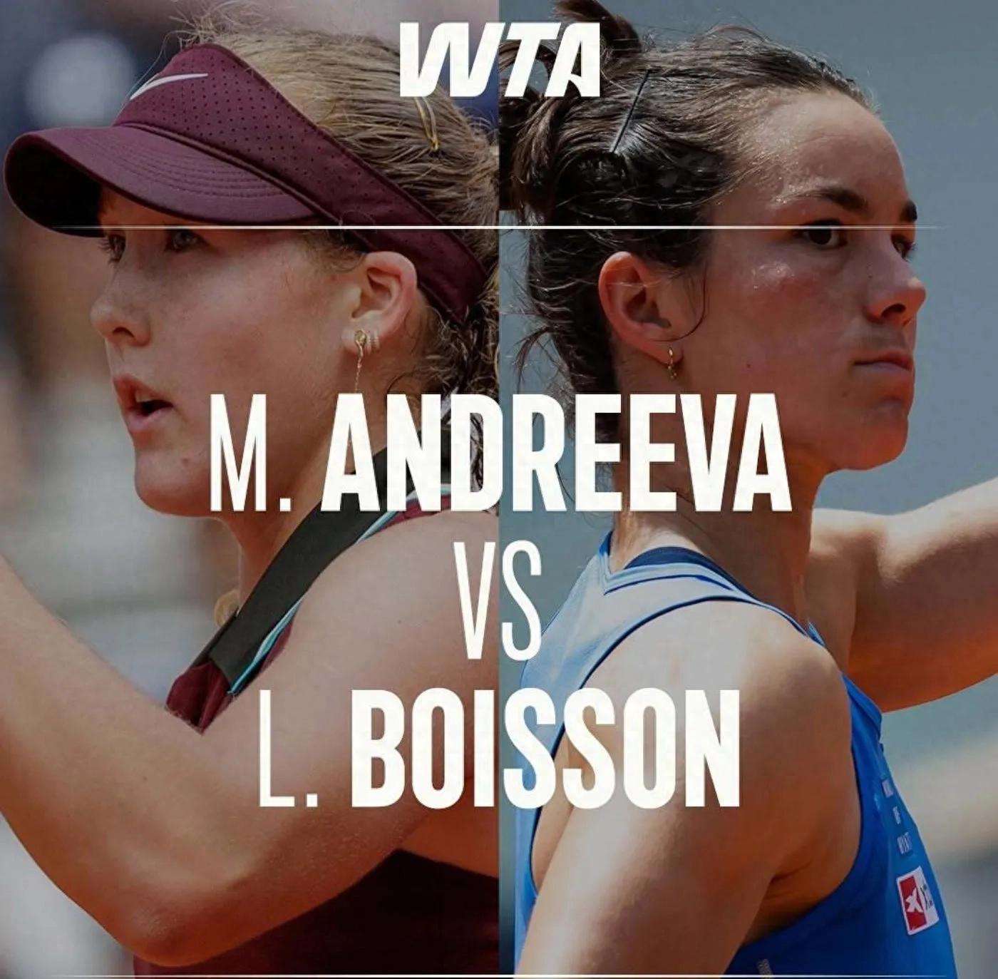 The French Open quarterfinals are being broadcast live Andreeva vs Boisson