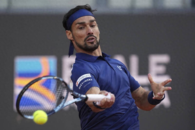 Fognini was out of the 2025 men's grass court tennis in Stuttgart, shaking hands in front of the net