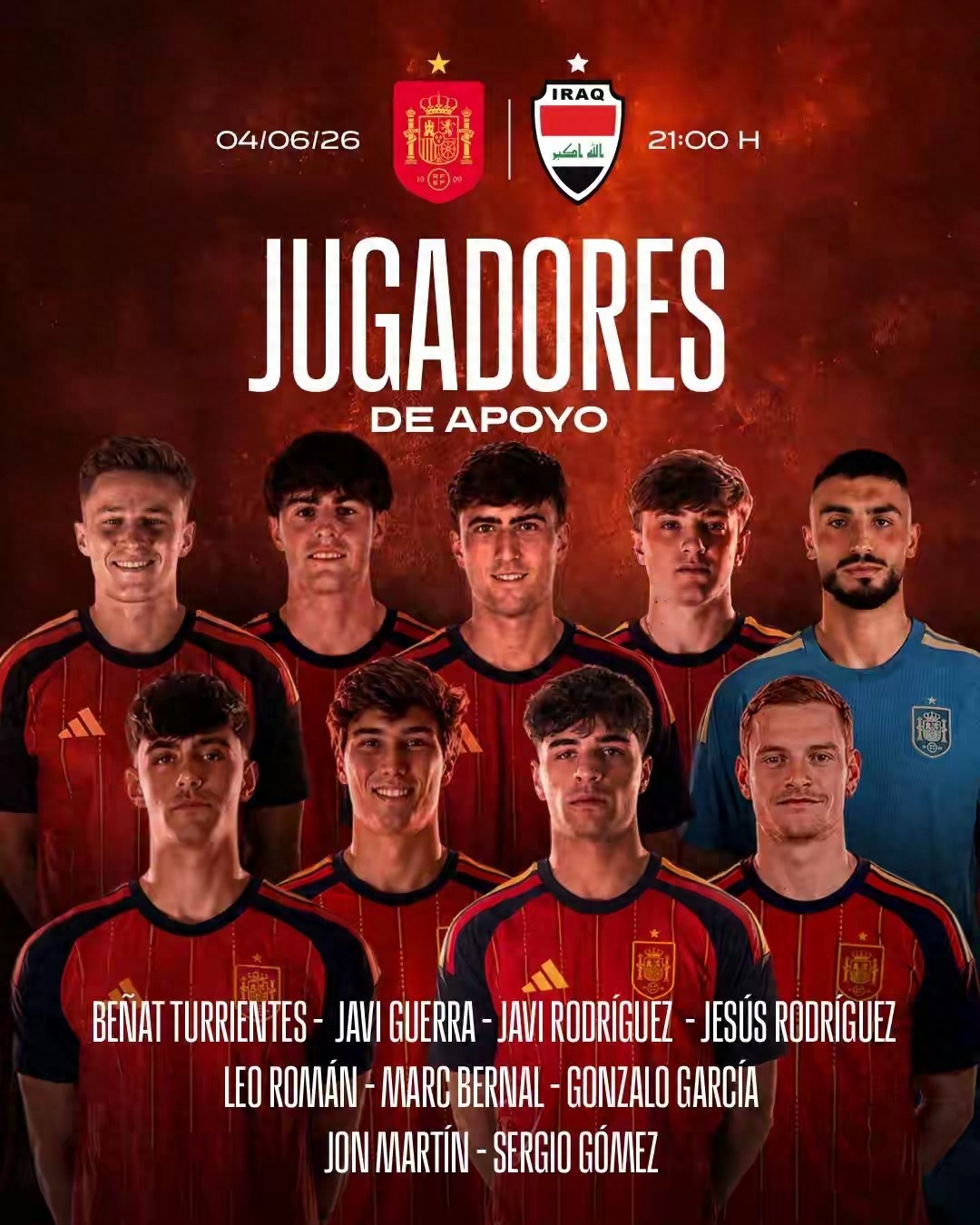 World No. 2 Spain, in addition to its 26-man squad, has a nine-player sparring list until the match against Iraq.
