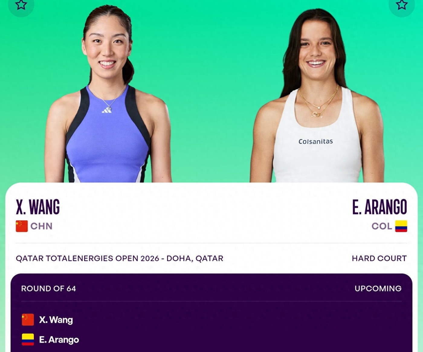 The WTA1000 Doha tournament schedule for today (2.9): Wang Xinyu competes in two matches in one day, live on Youku.