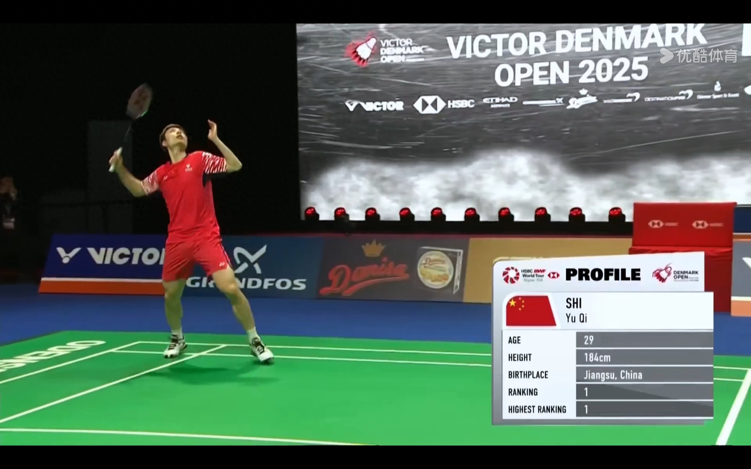 Live coverage of the Denmark Open badminton match: Shi Yuqi vs. Ng Ka Long.
