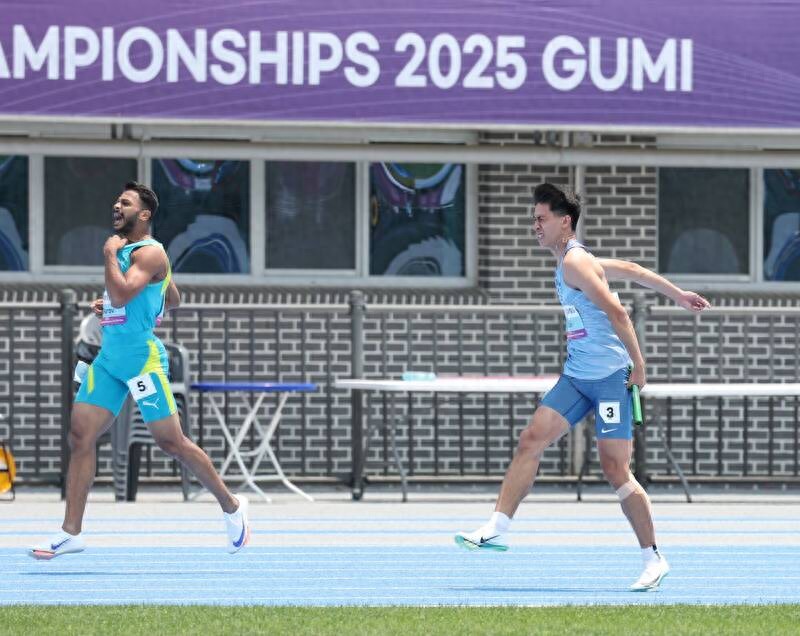 The second baton Lin Baixun was strained, and the Chinese Taipei 100-meter relay team miraculously reached the final of the 2025 Asian Championships
