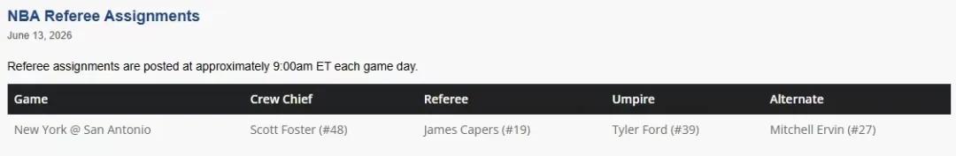 It's been announced! The referee lineup for Game 5 of the Finals! The Spurs have unleashed a restrictive tactic