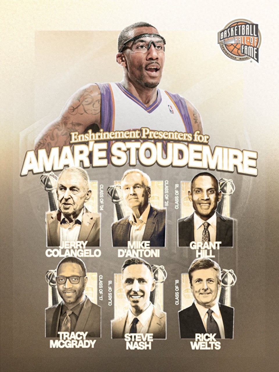 The 2026 Hall of Fame class officially announced its presenters: six people to support Stoudemire, and Doc Rivers invited Garnett and Pierce.