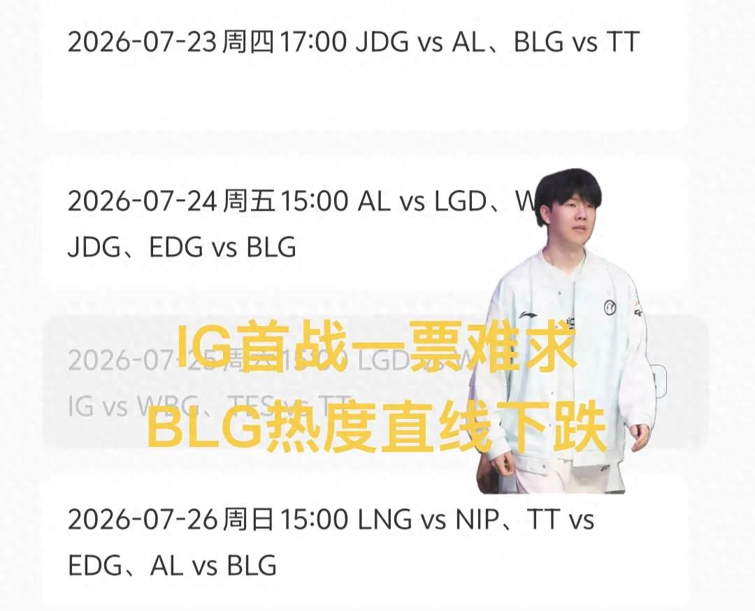 LPL頂尖雙雄熱度急遽下滑,BLG出現大量未售門票,IG首戰一票難求