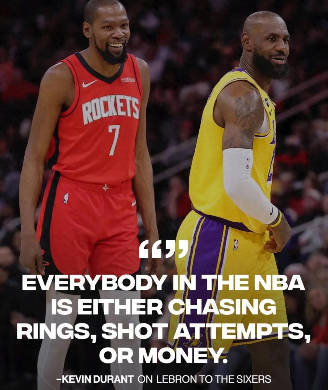 Durant is going head-to-head with James! He thinks the Warriors of that year are nowhere near this 76ers team.