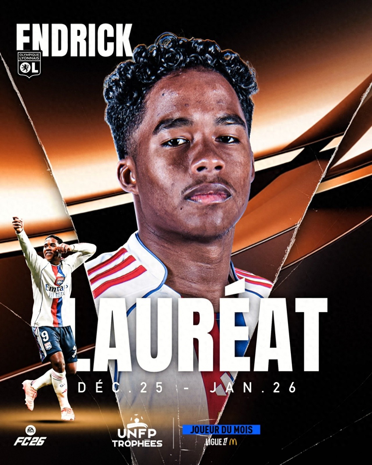 The 19-year-old Real Madrid forward was loaned to Lyon during the winter transfer window, scoring 3 goals and providing 1 assist in 3 matches, earning the title of Ligue 1 Player of the Month for January.