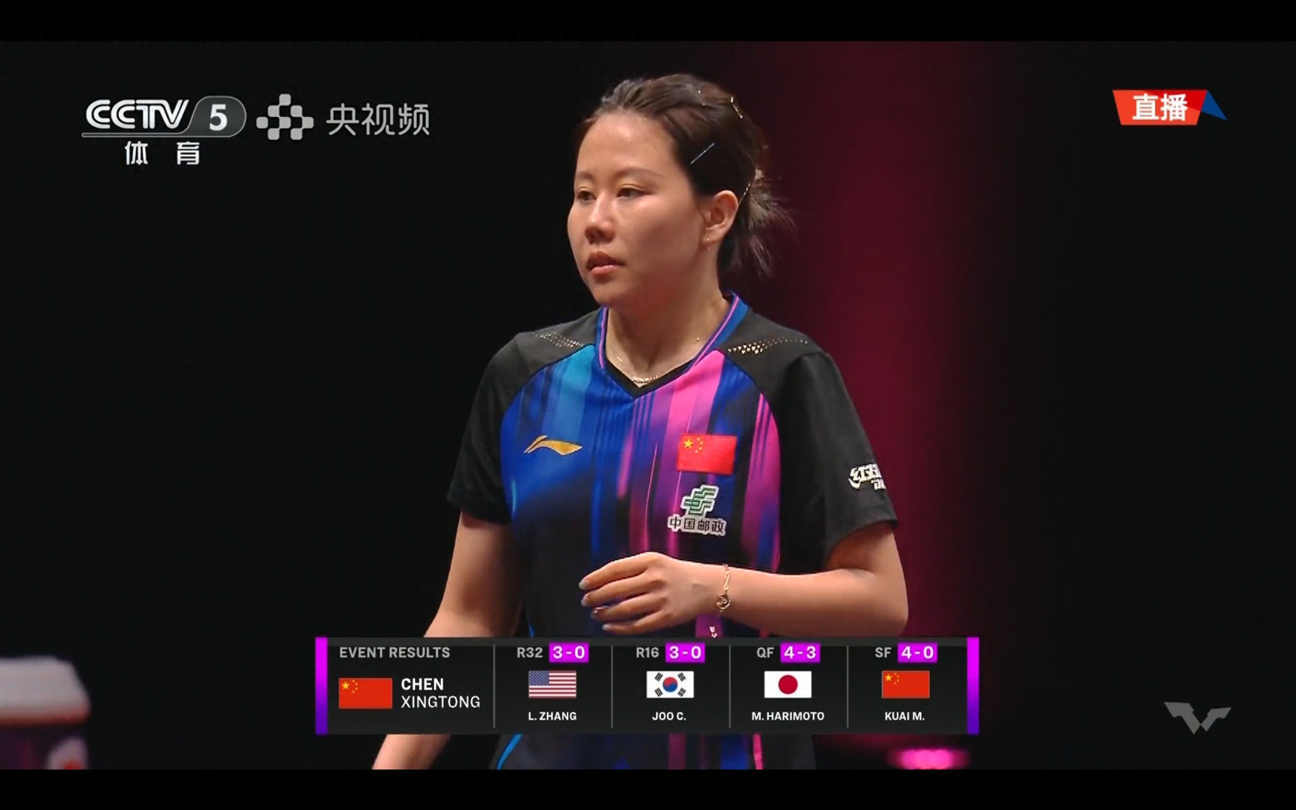 The live broadcast of the WTT Champions Doha women's singles final is underway, featuring Chen Xingtong versus Zhu Yuling.