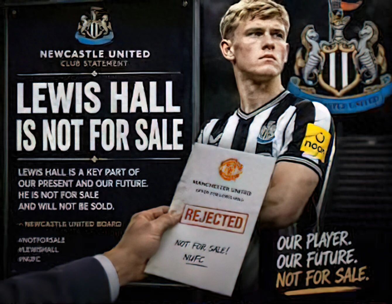 Manchester United may sign a World Cup left-back for 30 million! Newcastle rejected a 60 million offer for Hall, insisting on a sky-high price if they must sell.