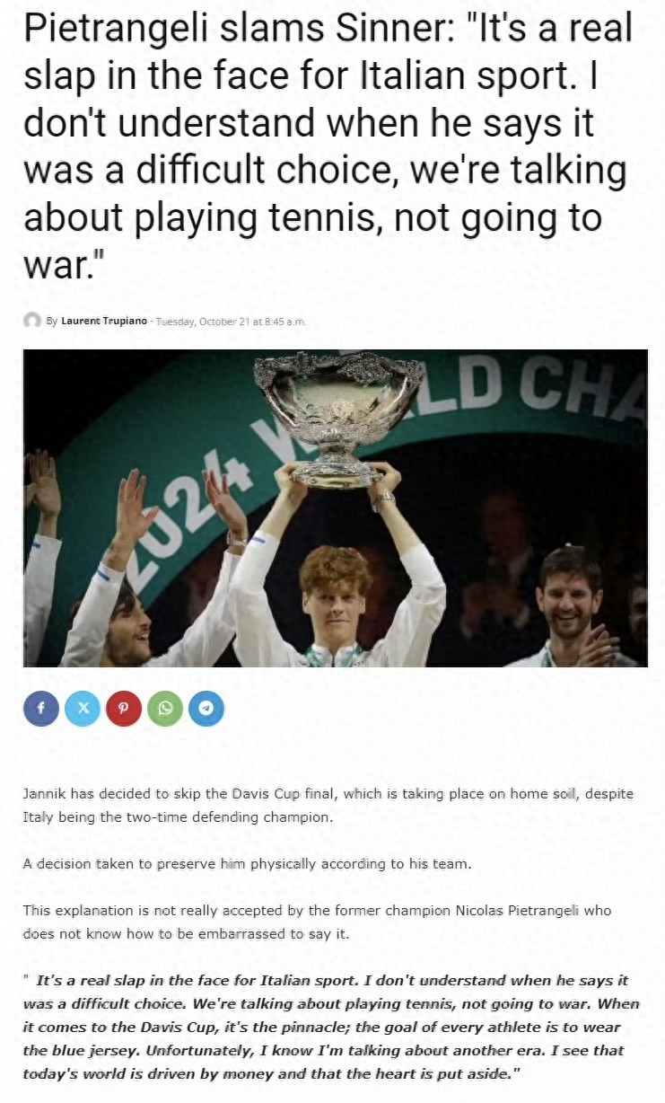 The controversy surrounding Sinner’s withdrawal from the Davis Cup highlights the clash between sports, business, and responsibility.