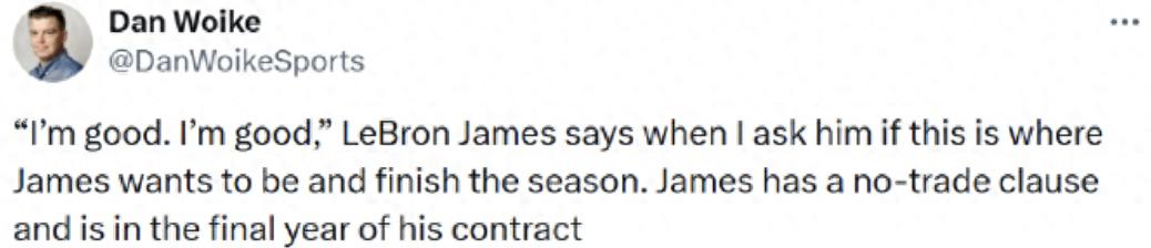 James has made up his mind to finish this season with the Lakers and then meet with the owner to clear up any misunderstandings.