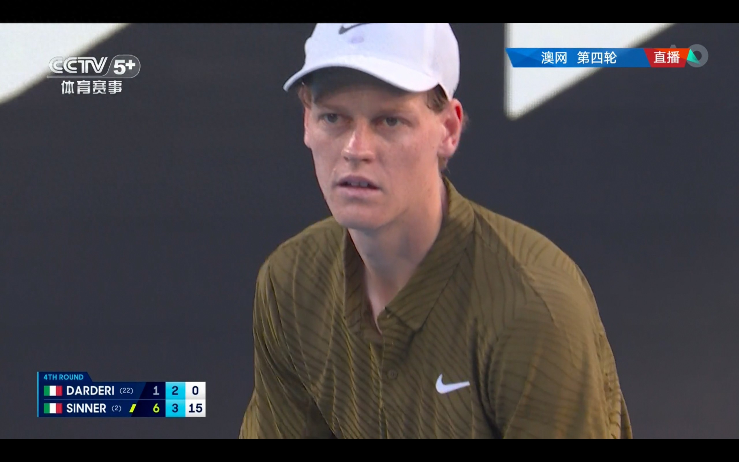 The live broadcast of the Australian Open men's singles round of 16 match between Sinner and Dalderry is underway.