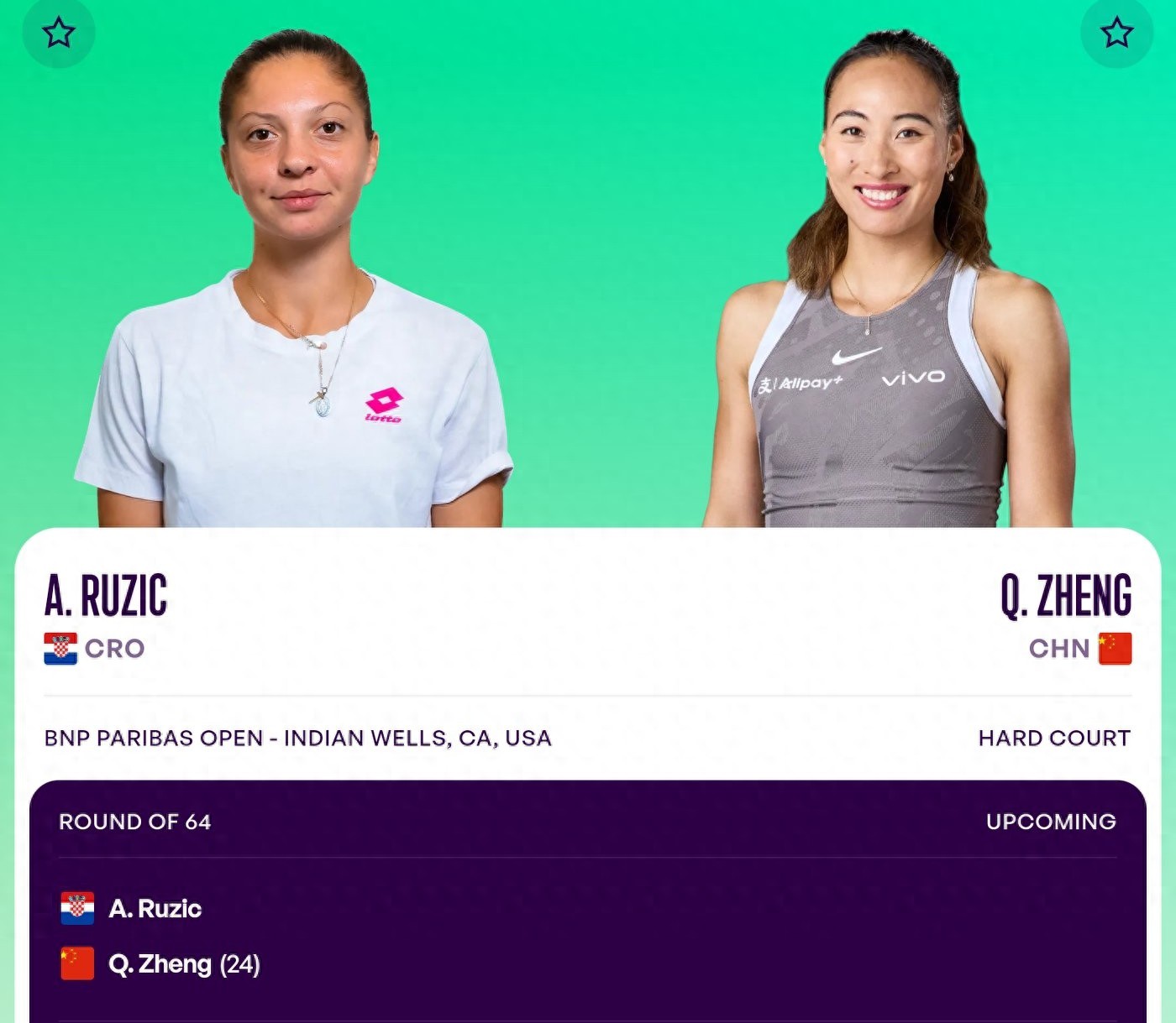 WTA1000 Indian Wells tennis tournament schedule tomorrow (March 8): Zheng Qinwen vs. Rutkic, live on Youku.