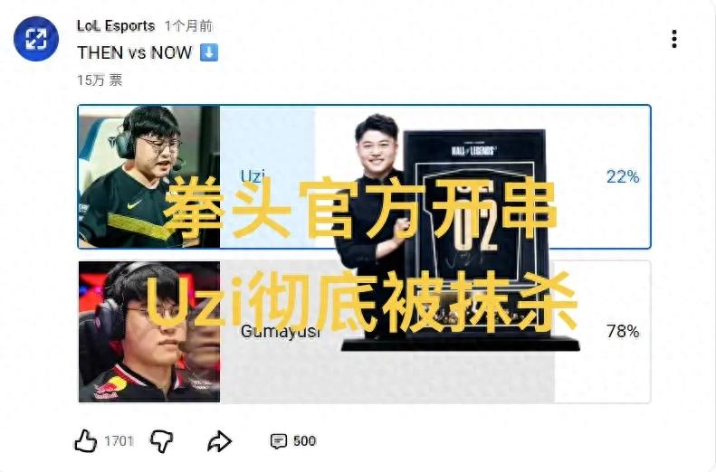 "Riot's troll vote for the world's best AD" went viral, with Gumayusi winning overwhelmingly and Uzi receiving only 22% of the votes.