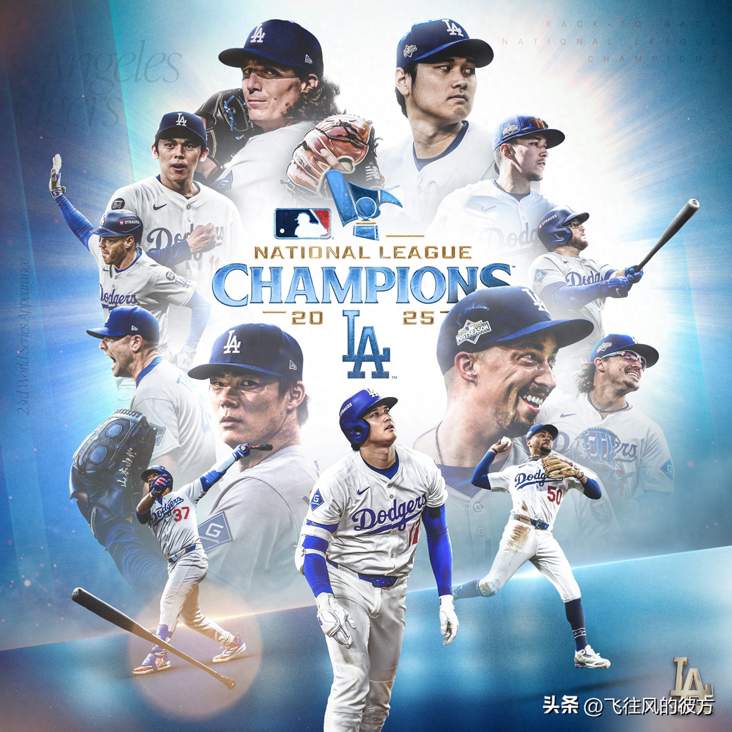 Shohei Ohtani started and pitched 6 innings with 10 strikeouts while hitting three home runs, becoming the first player in history to achieve this; the Dodgers advanced to the World Series aiming to defend their title.
