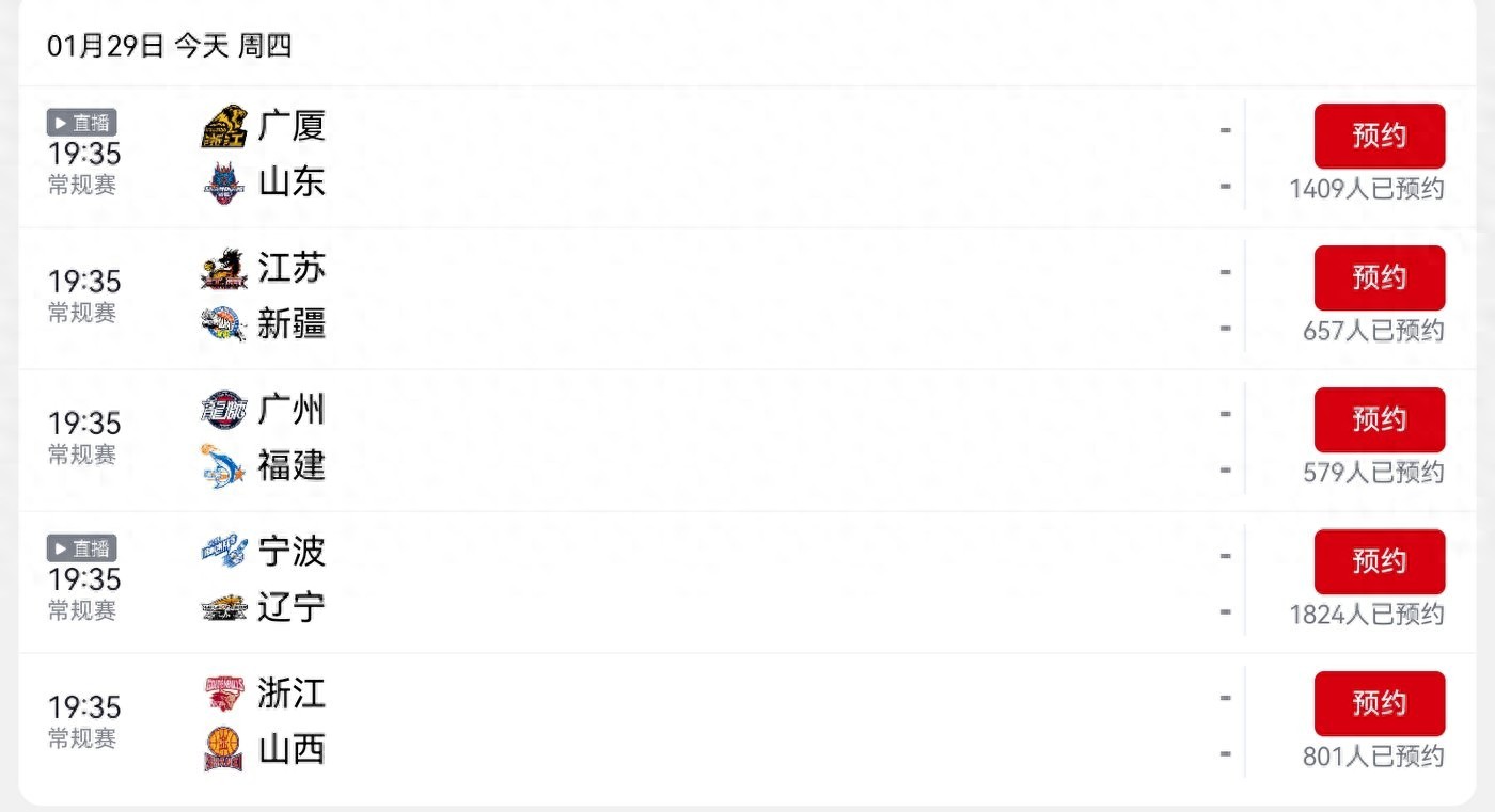 CBA schedule today (1.29): Ningbo Men's Basketball Team VS Liaoning Men's Basketball Team, live on CCTV-5.