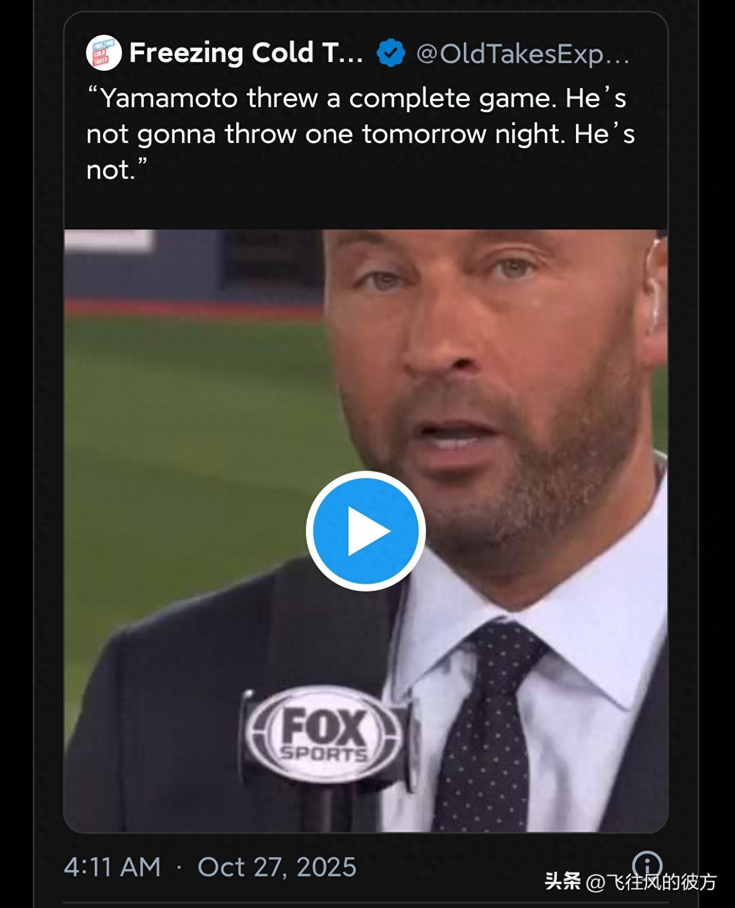 Yamamoto Yoshinobu was once doubted to complete a full game; former Yankees captain Derek Jeter admitted after the game, &#34;I was wrong.&#34;