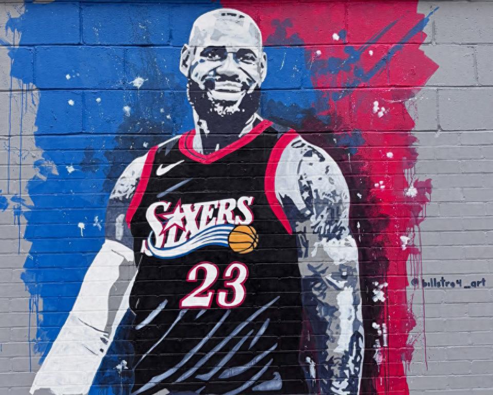 James mural unveiled in Philadelphia! 76ers fans welcome his signing: various images appear on the streets.